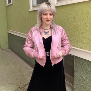 Pink satin jacket!